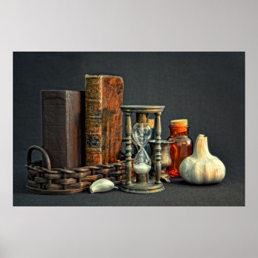 Vintage Bücher und Stundenglas Poster (Vorne)
