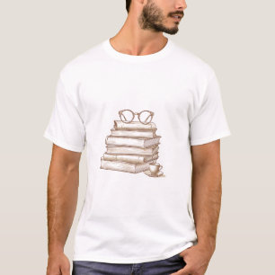 Vintage Bücherstapel Mit Brille Und Kaffee T-Shirt