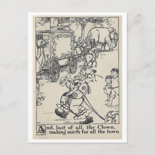Vintage BuchIllustration Circus Clown Postkarte (Vorderseite)