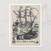 Vintage Buchillustration "I sah a Ship a Sailing"