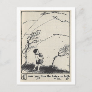 Vintage Buchillustration Junge mit Drachen Postkarte