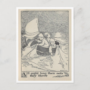 Vintage BuchIllustration Wynken Blynken Nod Postkarte