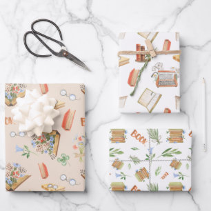 Vintage-Buchliebhaber-Geschenkpapier-Set aus 3 Geschenkpapier Set