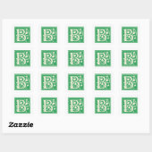 Vintage Buchstabe B Monogramm Initial Grün Quadratischer Aufkleber (Blatt)