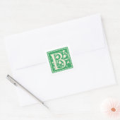 Vintage Buchstabe B Monogramm Initial Grün Quadratischer Aufkleber (Umschlag)
