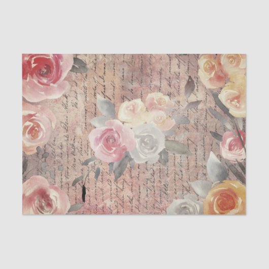 Vintage Buchstaben und Aquarellfarben-Blume Seidenpapier (Vorderseite)