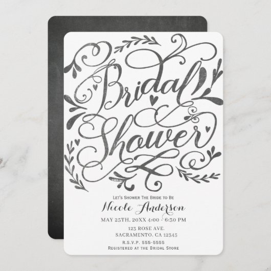 Vintage Buchstabenkombination Brautparty Einladung (Vorne/Hinten)