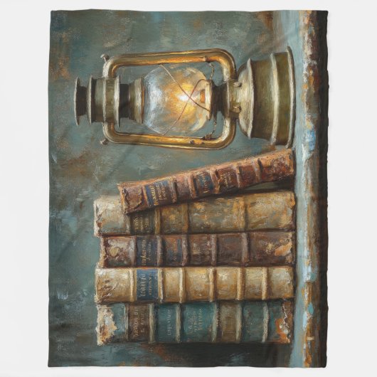 Vintage Buchstapelmalerei Antike Bibliothekswand Fleecedecke (Vorderseite)