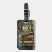 Vintage Buchstapelmalerei Antike Bibliothekswand Gepäckanhänger (Vorderseite vertikal)