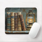 Vintage Buchstapelmalerei Antike Bibliothekswand Mousepad (Mit Mouse)