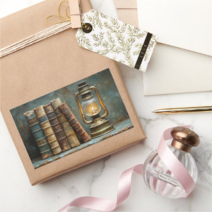 Vintage Buchstapelmalerei Antike Bibliothekswand Rechteckiger Aufkleber