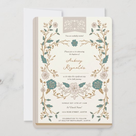 Vintage Buchtaufe Einladung (Vorderseite)