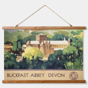 Vintage Buckfast Abbey Kloster British Railways Wandteppich Mit Holzrahmen