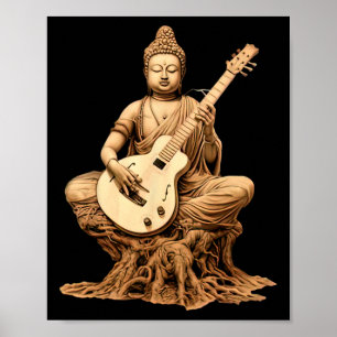 Vintage-Buddha spielt Gitarre Yoga Buddhistischer Poster