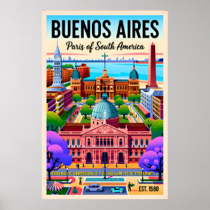Vintage Buenos Aires Argentinien Retro-Illustratio Poster