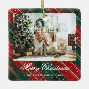 Vintage-Buffalo-Kariert-Foto-Weihnachten Keramikornament