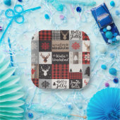 Vintage Buffalo Plaid Deer Christmas Party Pappteller (Party)