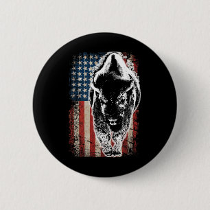 Vintage Büffel Amerikanische Flagge Bison Patriote Button