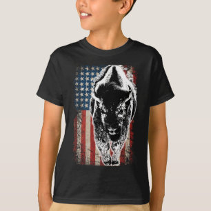 Vintage Büffel Amerikanische Flagge Bison Patrioti T-Shirt