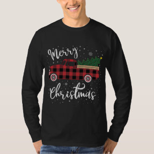 Vintage Büffel-Kariert Roter LKW Frohe Weihnachten T-Shirt