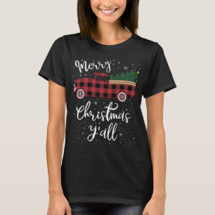 Vintage Büffel Karo Roter LKW Frohe Weihnachten Y' T-Shirt