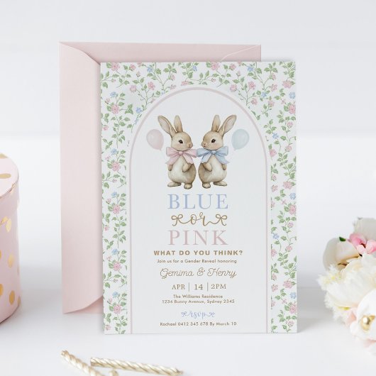 Vintage Bugblauer oder rosafarbener Geschlechtsver Einladung