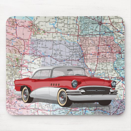 Vintage Buick auf Straßenkarte Mousepad (Vorne)