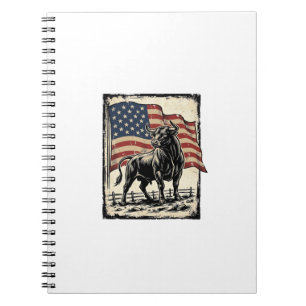 Vintage Bull Amerikanische Flagge Western-Shirt De Notizblock