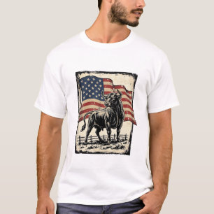 Vintage Bull Amerikanische Flagge Western-Shirt De T-Shirt
