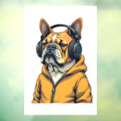 Vintage Bulldog in Headphones Wearing Hoodie Music Fensteraufkleber (Blatt 3)