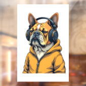 Vintage Bulldog in Headphones Wearing Hoodie Music Fensteraufkleber (Blatt 2)