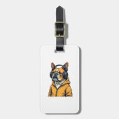 Vintage Bulldog in Headphones Wearing Hoodie Music Gepäckanhänger (Vorderseite vertikal)
