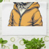 Vintage Bulldog in Headphones Wearing Hoodie Music Geschirrtuch (Gefaltet)