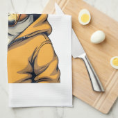 Vintage Bulldog in Headphones Wearing Hoodie Music Geschirrtuch (Viertel Falte)