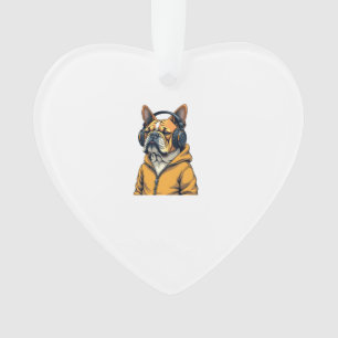 Vintage Bulldog mit Kopfhörern trägt Hoodie Musik Ornament