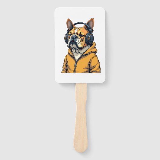 Vintage Bulldogge mit Kopfhörern trägt Hoodie Musi Fächer (Vorderseite)