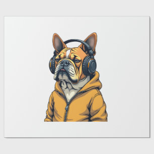 Vintage Bulldogge mit Kopfhörern trägt Hoodie Musi Geschenkpapier