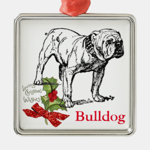 Vintage Bulldogge -Name einfügen- 'Glitter'-Schlei Ornament Aus Metall