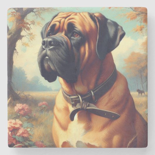 Vintage Bullmastiff-Malerei Steinuntersetzer (Vorderseite)