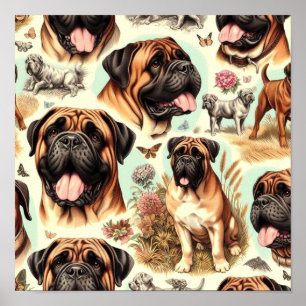 Vintage Bullmastiff Nahtlos Poster