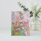 Vintage Bunnies and Mouse Collage Postkarte (Stehend Vorderseite)