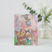 Vintage Bunnies and Mouse Collage Postkarte (Stehend Vorderseite)