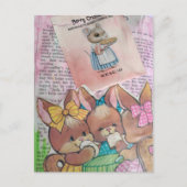 Vintage Bunnies and Mouse Collage Postkarte (Vorderseite)