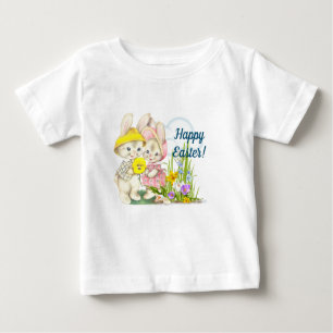 Vintage Bunnies & Blume Frohe Ostern Baby T-shirt