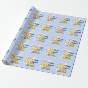 Vintage Bunnies & Blume Frohe Ostern Geschenkpapier