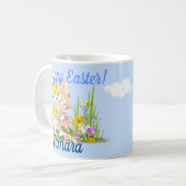 Vintage Bunnies & Blume Frohe Ostern Kaffeetasse (Vorderseite Links)