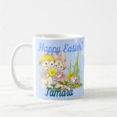 Vintage Bunnies & Blume Frohe Ostern Kaffeetasse (Links)