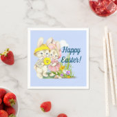 Vintage Bunnies & Blume Frohe Ostern Serviette (Beispiel)