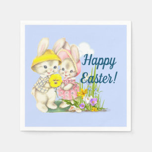 Vintage Bunnies & Blume Frohe Ostern Serviette
