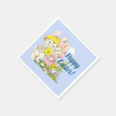 Vintage Bunnies & Blume Frohe Ostern Serviette (Ecke)